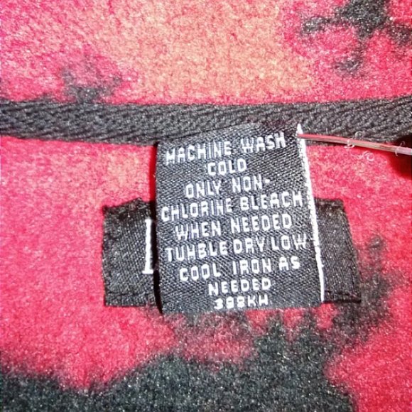 Red Fleece Jacket with Black Reindeer and Trees Small - Picture 5 of 5